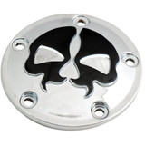 Drag Specialties Points Cover - Chrome - Black Skull - 5 Hole - Twin Cam