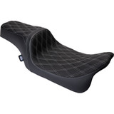 Drag Specialties Predator 1Up Seat - Vinyl - Double Diamond Silver Stitch - Flh '08-'23
