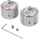 Figurati Designs Axle Nut Cover - Front - Stainless Steel - Red/White/Blue Flag Skull - Silver Fd24-Fac-Ss