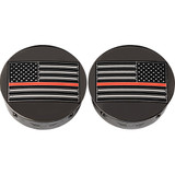 Figurati Designs Swing Arm Covers - Red Line American Flag - Custom - Black - Reversed Fd75-Afrl-Blk