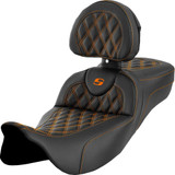 SADDLEMEN 80807B184B3 Roadsofa Extended Reach Seat - Lattice Stitch - Orange Stitch - With Backrest - Fl '08-'23 808-07B-184B3