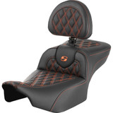 Roadsofa Extended Reach Seat - With Backrest - Lattice Stitch - Orange Stitch - Fltr/Flhx '23-'24 823-07-184B3