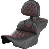 SADDLEMEN 82307184B4 Roadsofa Extended Reach Seat - With Backrest - Lattice Stitch - Red Stitch - Fltr/Flhx '23-'24 823-07-184B4