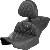 SADDLEMEN 82307206B2 Roadsofa Seat - With Backrest - Carbon Fiber - Lattice Stitch - Gray Stitch - Fltr/Flhx '23-'24 823-07-206B2