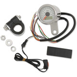 DRAG SPECIALTIES 2210-0417 Drag Specialties Programmable Speedometer With Indicator Lights - Stainless Steel - 140 Mph Led White Face - 1-7/8"