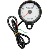 Drag Specialties Mini Electronic Tachometer - White - Backlit Led Black Face - 2.4"