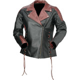 Z1R 2813-1009 Z1R Women'S Combiner Leather Jacket - Black/Red - Xs