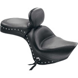 MUSTANG 79416 Mustang Seat - Wide Touring - With Driver Backrest - One-Piece - Chrome Studded - Black W/Conchos 79416