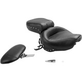 MUSTANG 79237 Mustang Seat - Wide Touring - With Driver Backrest - One-Piece - Chrome Studded - Black W/Conchos 79237