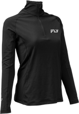 Fly Racing Wmn'S Hvywght Baselyer 3/4 Zip Black Lg 354-6406L