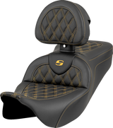 SADDLEMEN 808-07B-182B7 Saddlemen Seat Roadsofa Ls With Backrest Gold Stitch 808-07B-182B7