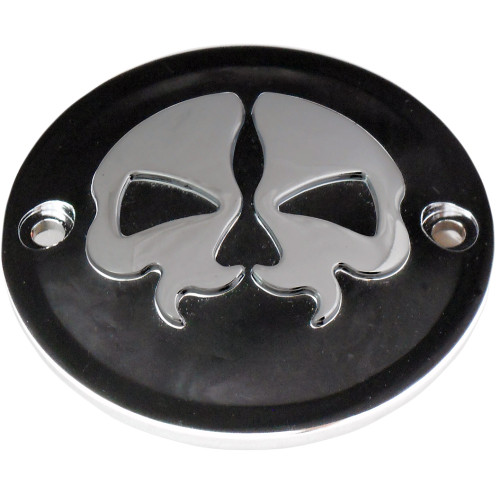 Drag Specialties Points Cover - Black - Chrome Skull - 2 Hole