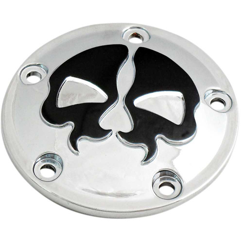 DRAG SPECIALTIES 0940-1612 Drag Specialties Points Cover - Chrome - Black Skull - 5 Hole - Twin Cam