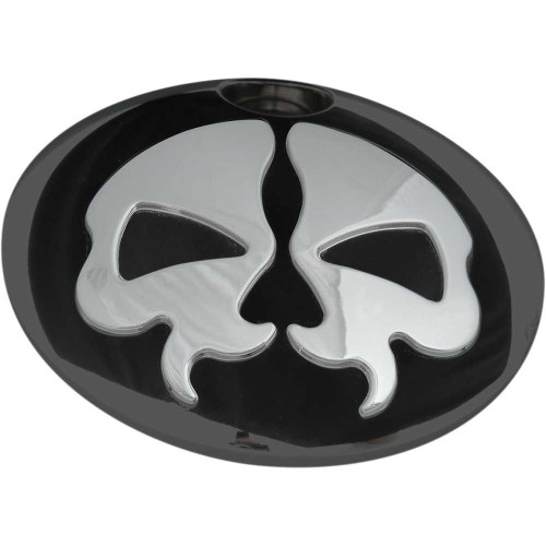 DRAG SPECIALTIES 0703-0792 Drag Specialties Fuel Door - Split Skull - Black With Chrome