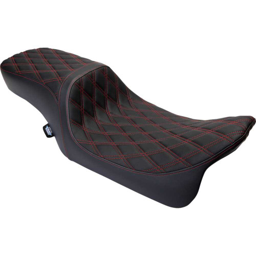 DRAG SPECIALTIES 0801-1494 Drag Specialties Predator 2-Up Seat - Vinyl - Double Diamond Red Stitch - W/O Backrest - Flh '08-'23