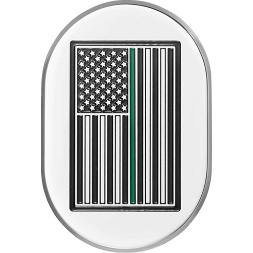 FIGURATI DESIGNS FD72ACSSLT Figurati Designs Antenna Cover - Left Rear Fender - Green Line American Flag - Chrome Fd72-Ac-Ss-Lt
