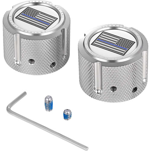 FIGURATI DESIGNS FD70FACSS Figurati Designs Axle Nut Cover - Front - Stainless Steel - Blue Line Flag - Silver Fd70-Fac-Ss