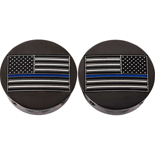 FIGURATI DESIGNS FD71AFBLBLK Figurati Designs Swing Arm Covers - Blue Line American Flag - Custom - Black - Reversed Fd71-Afbl-Blk