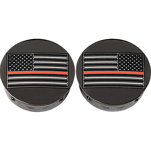 FIGURATI DESIGNS FD75AFRLBLK Figurati Designs Swing Arm Covers - Red Line American Flag - Custom - Black - Reversed Fd75-Afrl-Blk