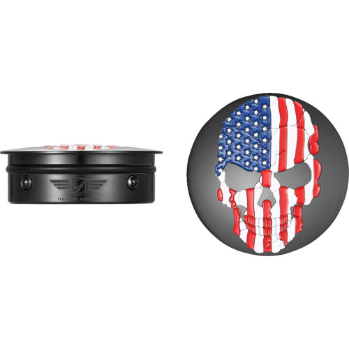 FIGURATI DESIGNS FD25AFSKULLBK Figurati Designs Swing Arm Covers - Red/White/Blue Flag Skull - Custom - Black Fd25-Afskull-Bk