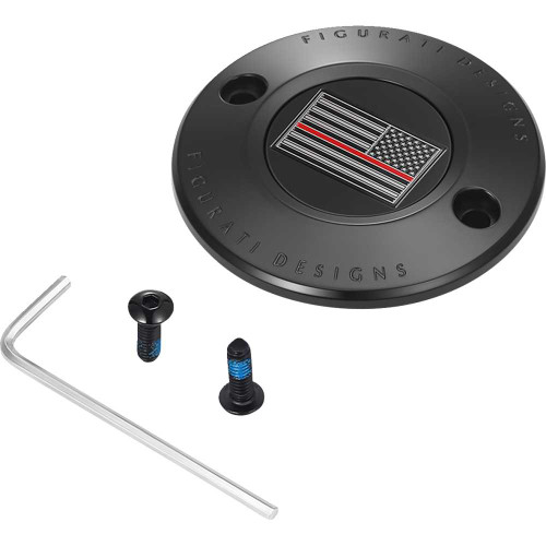 FIGURATI DESIGNS FD75TC2HBLK Figurati Designs Timing Cover - 2 Hole - Red Line American Flag - Black Fd75-Tc-2H-Blk