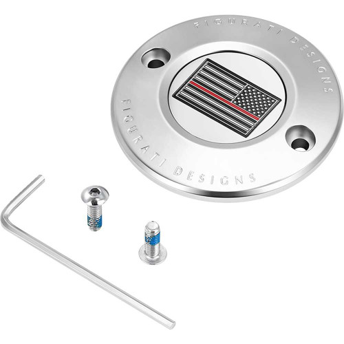 FIGURATI DESIGNS FD73TC2HSS Figurati Designs Timing Cover - 2 Hole - Red Line American Flag - Stainless Steel Fd73-Tc-2H-Ss