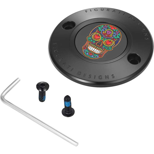 FIGURATI DESIGNS FD30TC2HBLK Figurati Designs Timing Cover - 2 Hole - Sugar Skull - Black Fd30-Tc-2H-Blk