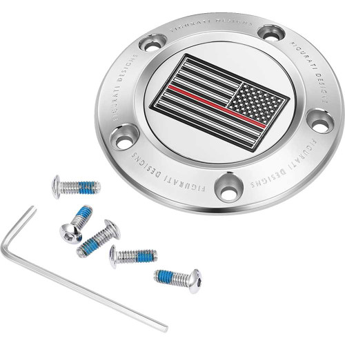 FIGURATI DESIGNS FD73TC5HSS Figurati Designs Timing Cover - 5 Hole - Red Line American Flag - Stainless Steel Fd73-Tc-5H-Ss