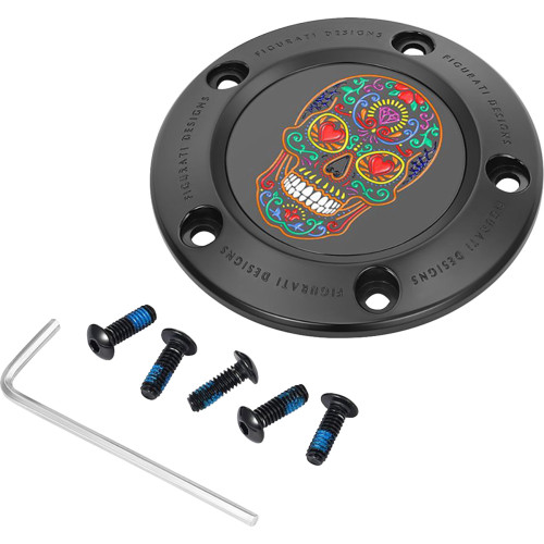 Figurati Designs Timing Cover - 5 Hole - Sugar Skull - Black Fd30-Tc-5H-Blk Figurati Designs Timing Cover - 5 Hole - Sugar Skull - Black Fd30-Tc-5H-Blk