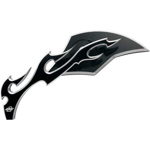 PRO-ONE PERF.MFG. 104220B Pro-One Perf.Mfg. Mirror - Flame - Side View - Milled - Oblong - Black/Chrome - Left 104220B