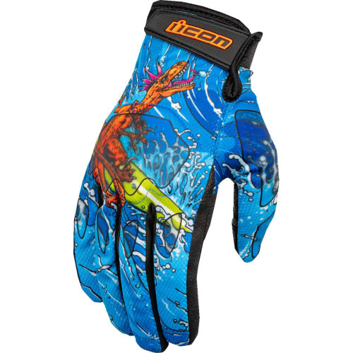 ICON 3301-4635 Icon Hooligan Dino Fury Gloves - Blue - Small
