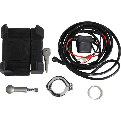 CIRO 50212 Ciro Phone Holder W/Charger - 7/8"-1" Handlebar Mount - Chrome 50212