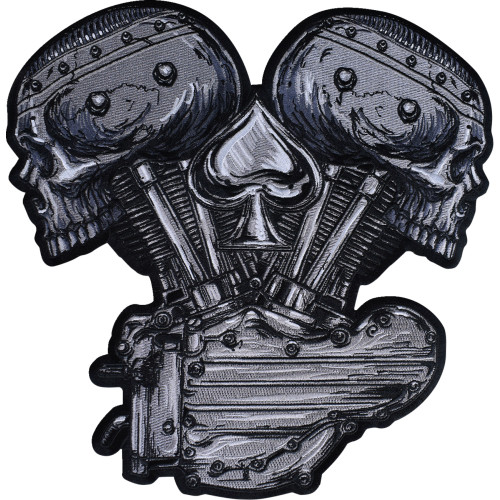 Lethal Threat Metal And Mayhem V-Twin Skull Embroidered Patch - Large Lt30247