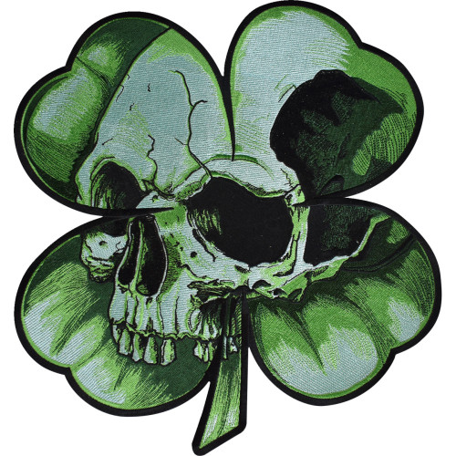 Lethal Threat Shamrock Clover Skull Embroidered Patch - Large Lt30246