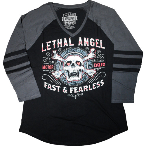 Lethal Threat Women'S Fast & Fearless Raglan Sleeve Shirt - Black/Gray - Medium La70203M