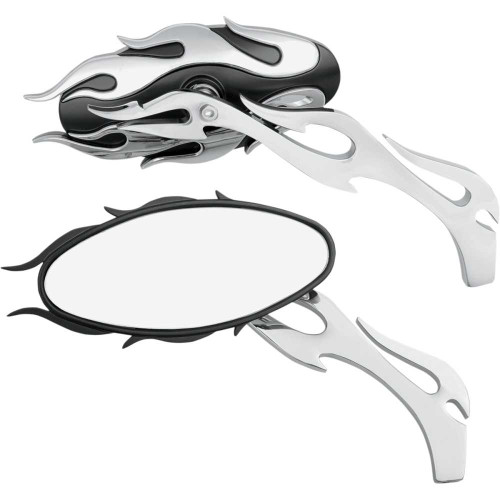 DRAG SPECIALTIES 0640-0483 Drag Specialties Flame Oval Mirror - Black/Chrome