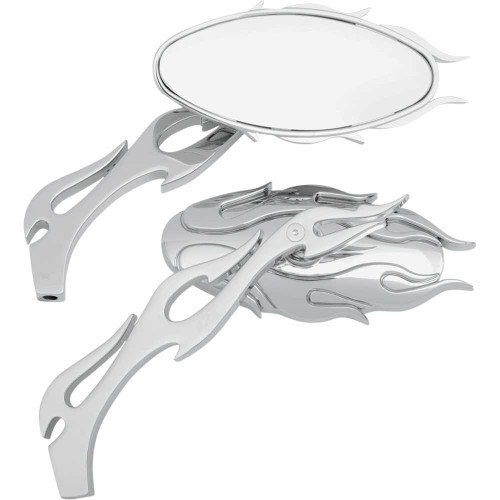 DRAG SPECIALTIES 0640-0484 Drag Specialties Flame Oval Mirror - Chrome