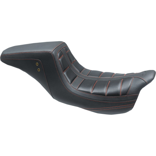 Mustang Squareback One-Piece Seat - Tuck And Roll - Black W/ American Beauty Red Stitching 75239Ab