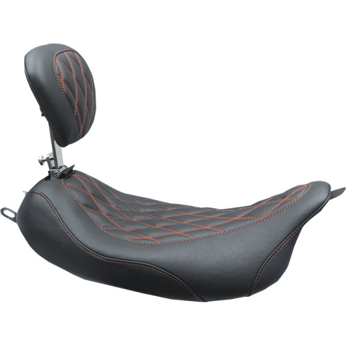 Mustang Wide Tripper Solo Seat - W/ Drivers Backrest - Black W/ American Beauty Red Stitching 79727Ab