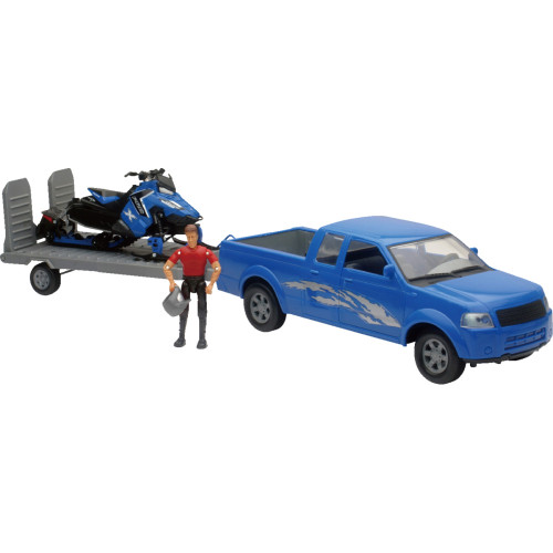 Pick Up Truck W/ Polaris Switchback Snowmobile Set - 1:18 Scale - Blue Ss-37406A