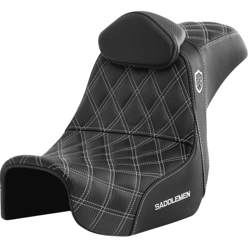 SADDLEMEN SC80604WHIRT Pro Series Sdc Performance Seat - With Backrest - White Stitch - Dyna '06-'17 Sc80604Whirt