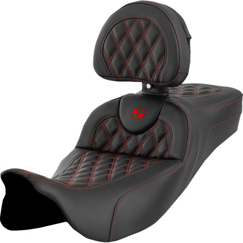 SADDLEMEN 80807B184B4 Roadsofa Extended Reach Seat - Lattice Stitch - Red Stitch - With Backrest - Fl '08-'23 808-07B-184B4