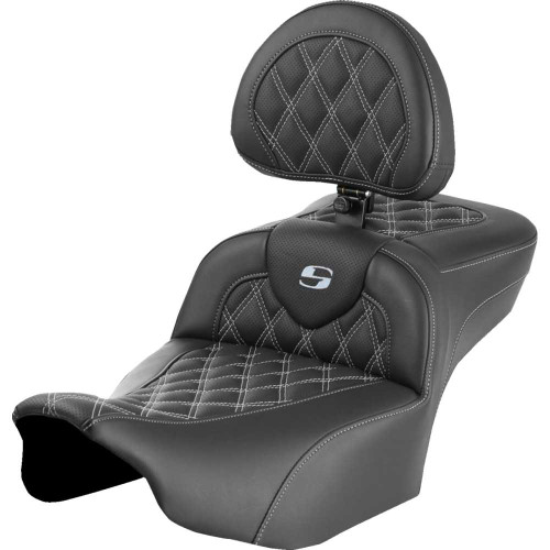 SADDLEMEN 82307184B5 Roadsofa Extended Reach Seat - With Backrest - Lattice Stitch - Silver Stitch - Fltr/Flhx '23-'24 823-07-184B5