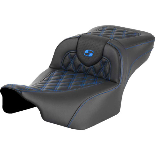SADDLEMEN 8230718401 Roadsofa Extended Reach Seat - Without Backrest - Lattice Stitch - Blue Stitch - Fltr/Flhx '23-'24 823-07-18401