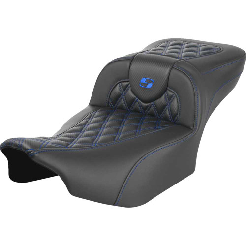 SADDLEMEN 8230720701 Roadsofa Extended Reach Seat - Without Backrest - Lattice Stitch - Blue Stitch - Fltr/Flhx '23-'24 823-07-20701