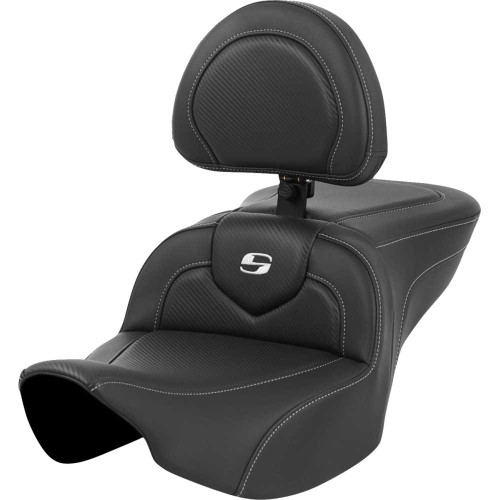 SADDLEMEN 82307185BR Roadsofa Seat - Carbon Fiber - Silver Stitch/Silver Logo - With Backrest - Fl '23-'24 823-07-185Br
