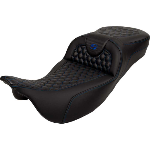 SADDLEMEN 80807B19001 Roadsofa Seat - Honeycomb - Blue Stitch - Extended Reach - Without Backrest - Flh/Flt '08-'23 808-07B-19001