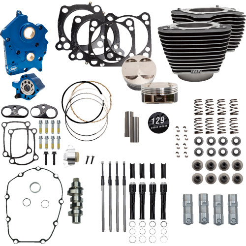 S&S Cycle 129" Power Package Engine Performance Kit - Chain Drive - Oil Cooled - Highlighted Fins - M8 310-1225 S&S Cycle 129" Power Package Engine Performance Kit - Chain Drive - Oil Cooled - Highlighted Fins - M8 310-1225