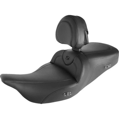 SADDLEMEN 80807B187BRHC Saddlemen Roadsofa Standard Reach Heated Seat - With Backrest - Black/Black Stitching 808-07B-187Brhc