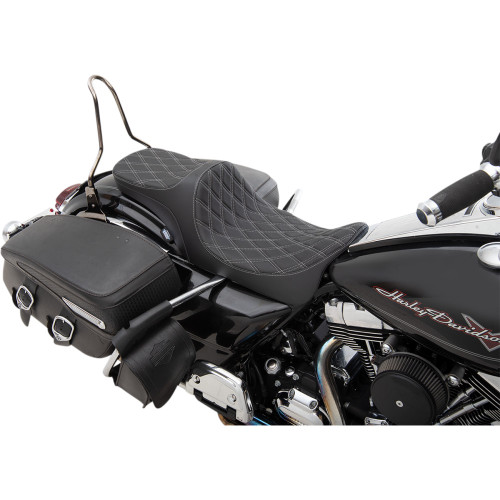 Drag Specialties Predator Iii 2-Up Seat - Double Diamond - Silver Thread - Fl '08-'23